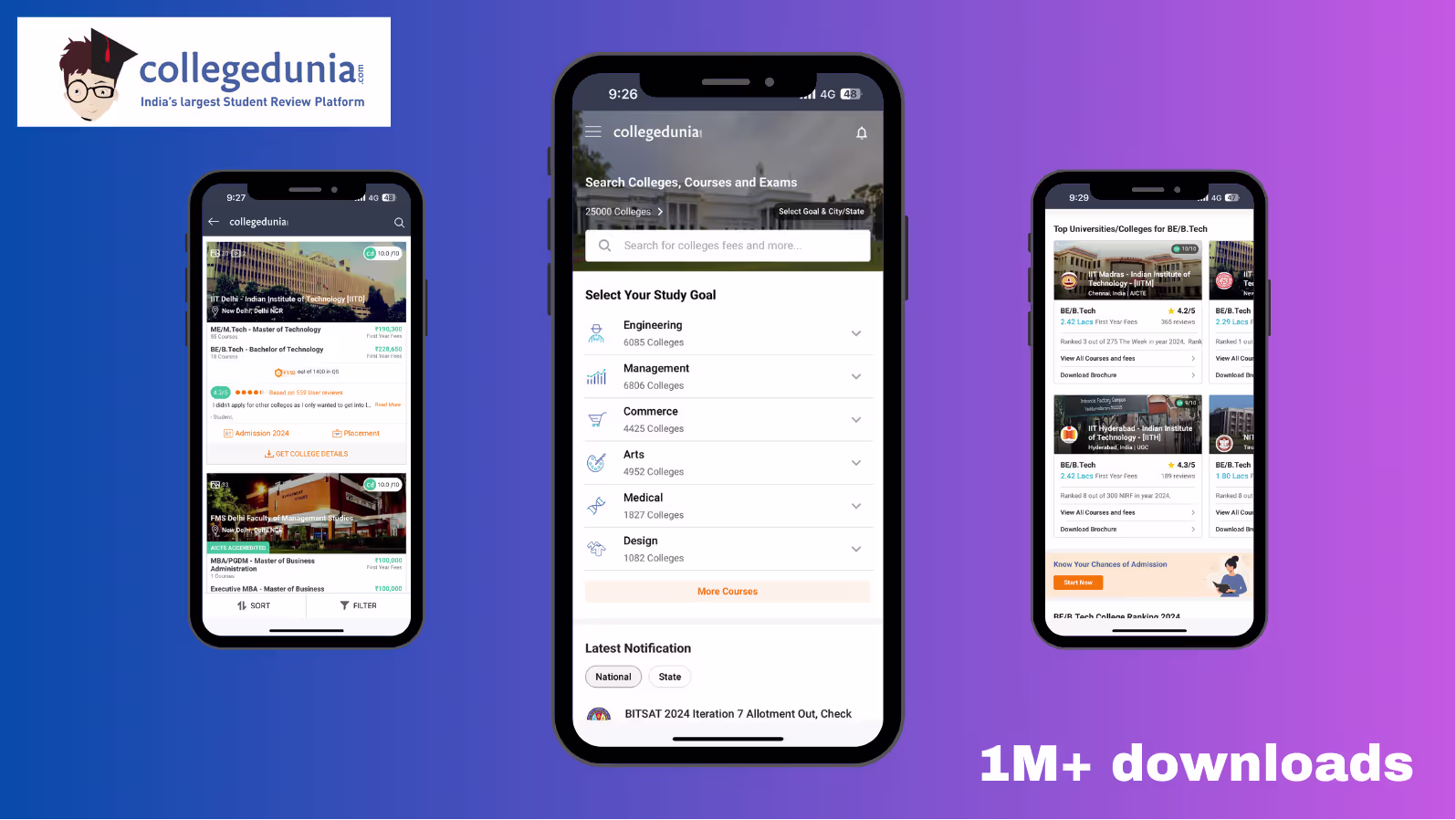 Collegedunia React Native mobile app — 1M+ downloads on Play Store