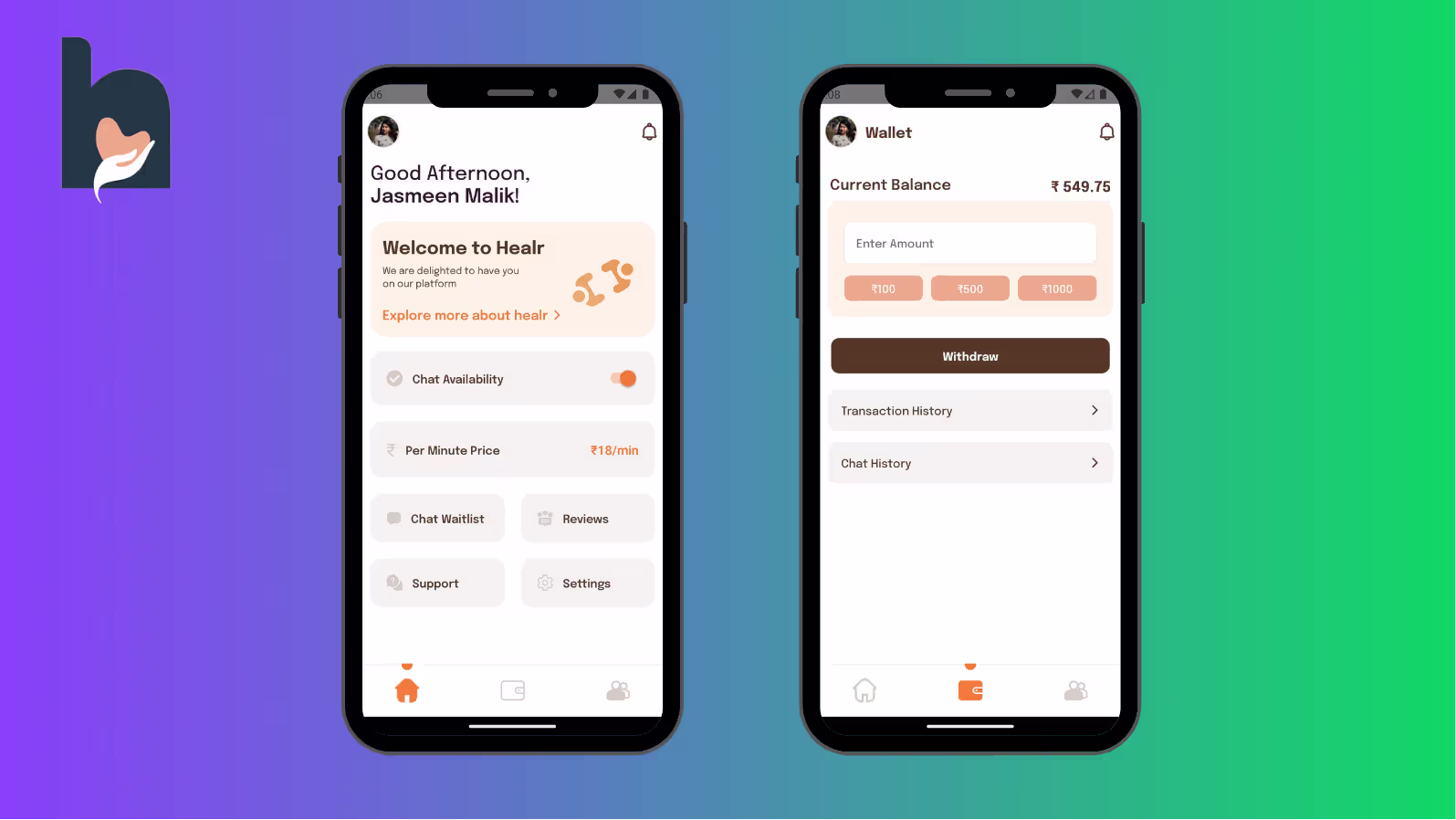 Healr Partner React Native healthcare provider mobile app